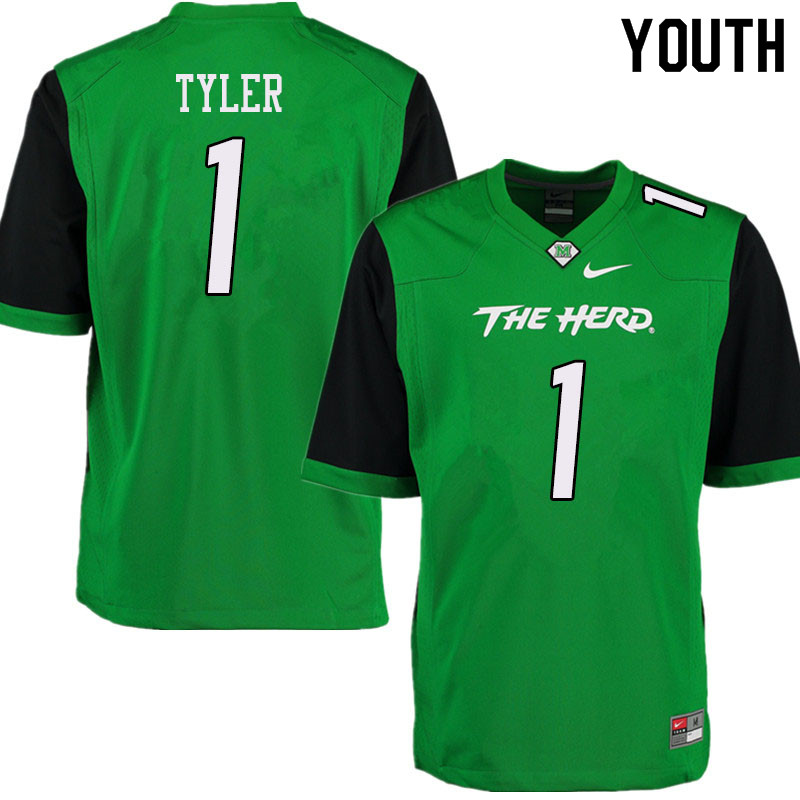 Youth #1 Ty Tyler Marshall Thundering Herd College Football Jerseys Sale-Green - Click Image to Close